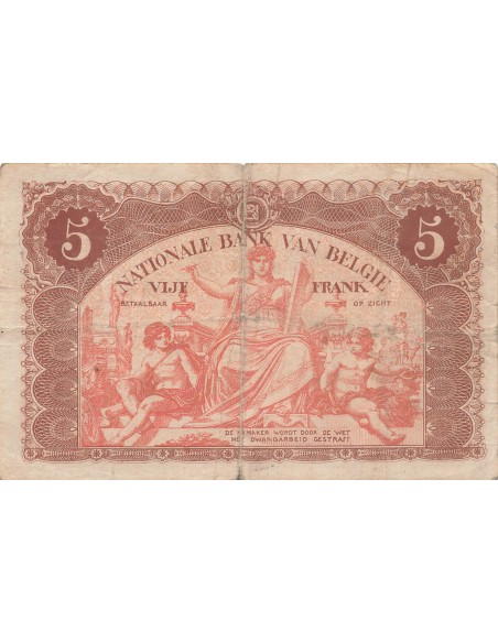 Belgique 5 Francs - 01-07-1914 - P.74 5 francs 1914