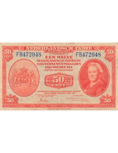 Indes Néerlandaises Wilhelmina I 50 Cent - Wilhelmina - 02-03-1943 - P.110 50 cent 1943