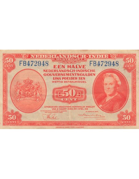 Indes Néerlandaises Wilhelmina I 50 Cent - Wilhelmina - 02-03-1943 - P.110 50 cent 1943
