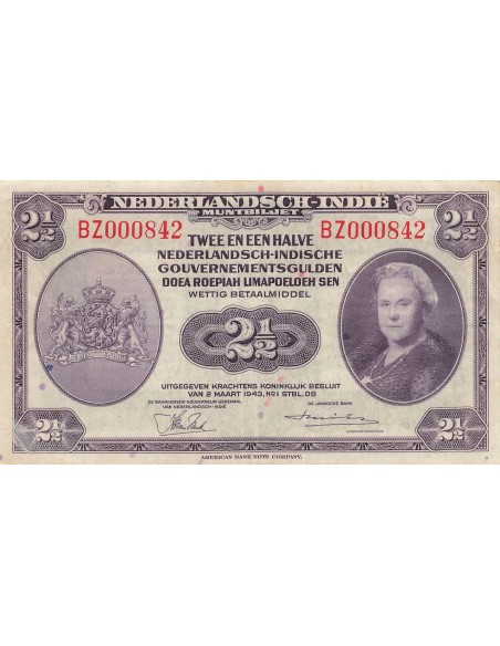 Indes Néerlandaises Wilhelmina I 2 1/2 Gulden - Wilhelmina - 02-03-1943 - P.112 2.5 gulden 1943