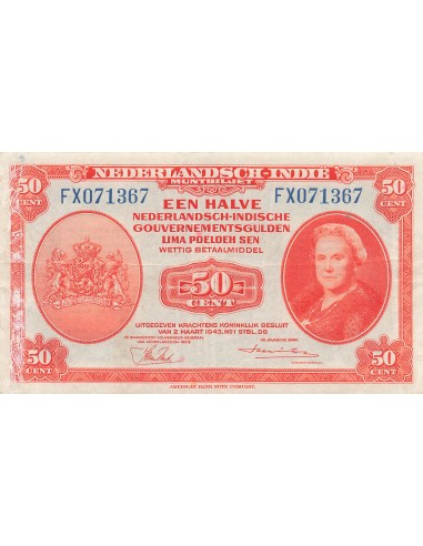 Indes Néerlandaises Wilhelmina I 50 Cent - Wilhelmina - 02-03-1943 - P.110 50 cent 1943
