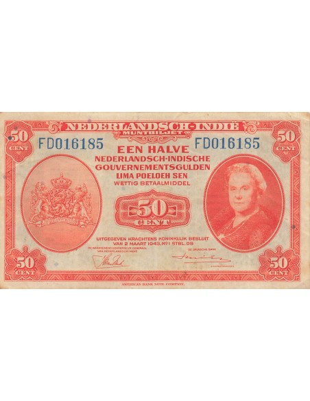 Indes Néerlandaises Wilhelmina I 50 Cent - Wilhelmina - 02-03-1943 - P.110 50 cent 1943