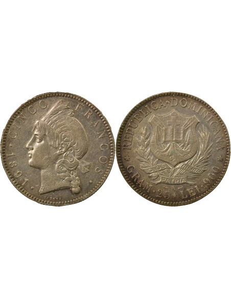République dominicaine 5 Francos Argent - 1891 A Paris 5 Francos Argent 1891 A - Paris