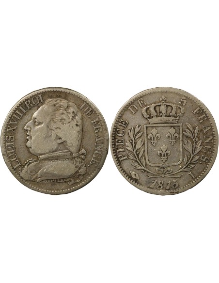 Louis XVIII Au Buste Habillé 5 francs Argent 1815 I Limoges