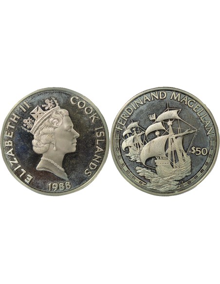 Iles Cook Magellan 50 dollars Argent 1988 Franklin