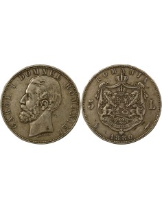 Roumanie Carol I Carol Ier - 5 Lei Argent - 1880 B Bucarest 5 lei Argent 1880 B Bucarest