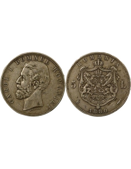 Roumanie Carol I Carol Ier - 5 Lei Argent - 1880 B Bucarest 5 lei Argent 1880 B Bucarest