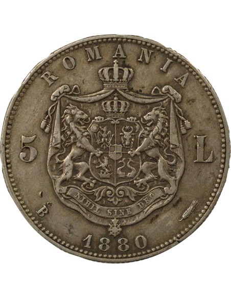 Roumanie Carol I Carol Ier - 5 Lei Argent - 1880 B Bucarest 5 lei Argent 1880 B Bucarest
