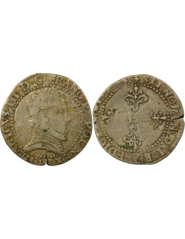 Henri III Au Col Plat 1/2 franc Argent 1577-1579 H La Rochelle