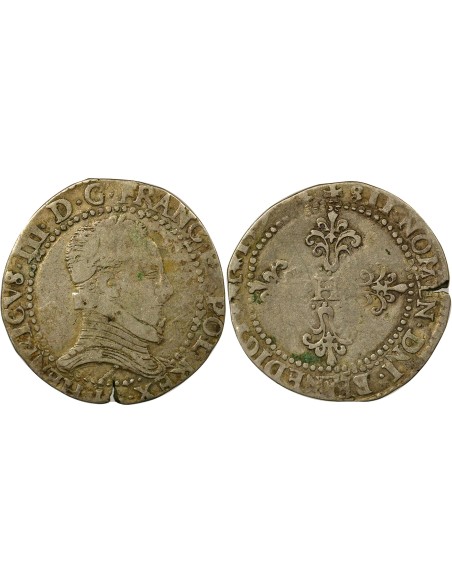 Henri III Au Col Plat 1/2 franc Argent 1577-1579 H La Rochelle