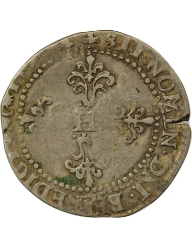 Henri III Au Col Plat 1/2 franc Argent 1577-1579 H La Rochelle