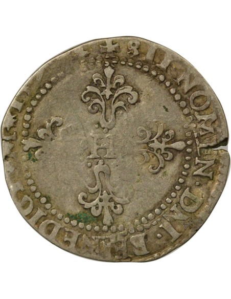 Henri III Au Col Plat 1/2 franc Argent 1577-1579 H La Rochelle