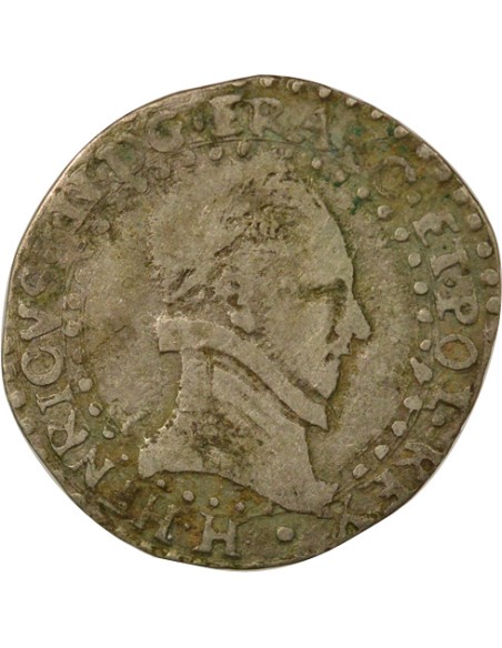 Henri III au Col Plat 1/4 franc Argent 1587 H La Rochelle