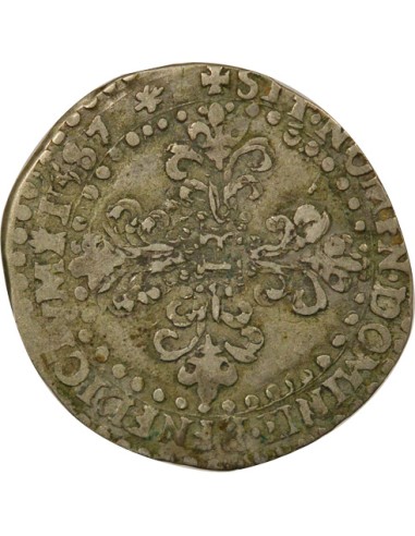 Henri III au Col Plat 1/4 franc Argent 1587 H La Rochelle