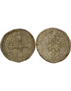 Henri III Croix de Face 1/8 écu Argent 1582 T Nantes
