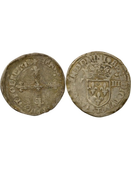 Henri III Croix de Face 1/8 écu Argent 1582 T Nantes