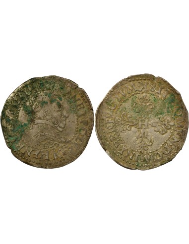 Henri III Au Col Plat 1/2 franc Argent 1589 K Bordeaux