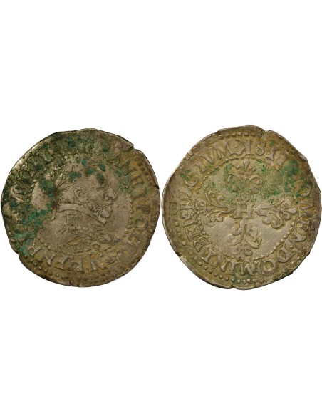 Henri III Au Col Plat 1/2 franc Argent 1589 K Bordeaux