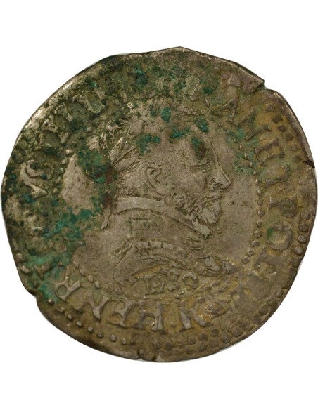 Henri III Au Col Plat 1/2 franc Argent 1589 K Bordeaux