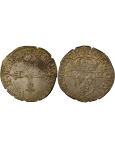 Henri III Croix de Face 1/4 écu Argent 1581 T Nantes