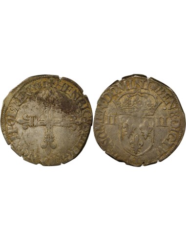Henri III Croix de Face 1/4 écu Argent 1581 T Nantes