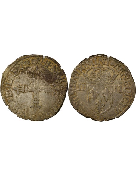 Henri III Croix de Face 1/4 écu Argent 1581 T Nantes