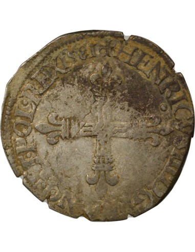 Henri III Croix de Face 1/4 écu Argent 1581 T Nantes