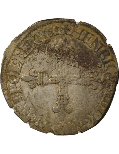 Henri III Croix de Face 1/4 écu Argent 1581 T Nantes