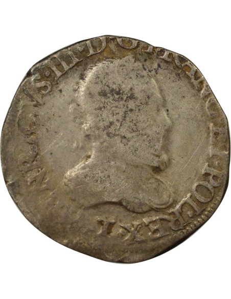 Henri III au Col Plat 1 teston Argent 1575-1576 T Nantes