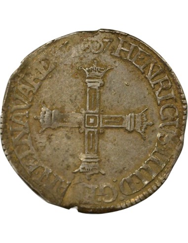 Roi de Navarre et de France Croix Bâtonnée de Face 1/4 écu Argent 1607 C Saint-Lô