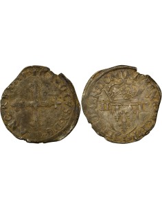 Charles X Cardinal de Bourbon Croix de Face 1/4 écu Argent 1581 T Nantes