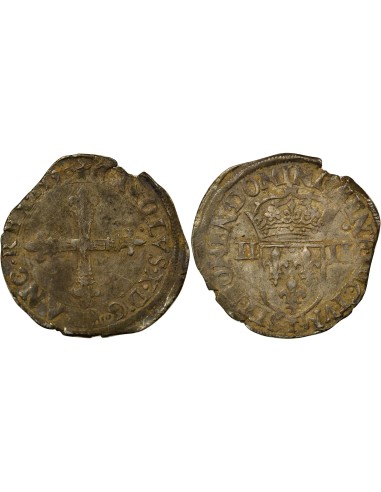 Charles X Cardinal de Bourbon Croix de Face 1/4 écu Argent 1581 T Nantes