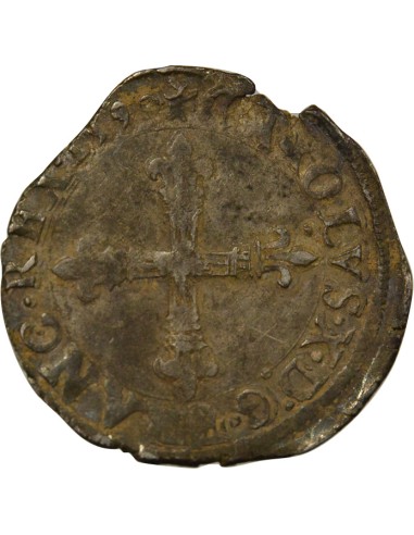 Charles X Cardinal de Bourbon Croix de Face 1/4 écu Argent 1581 T Nantes