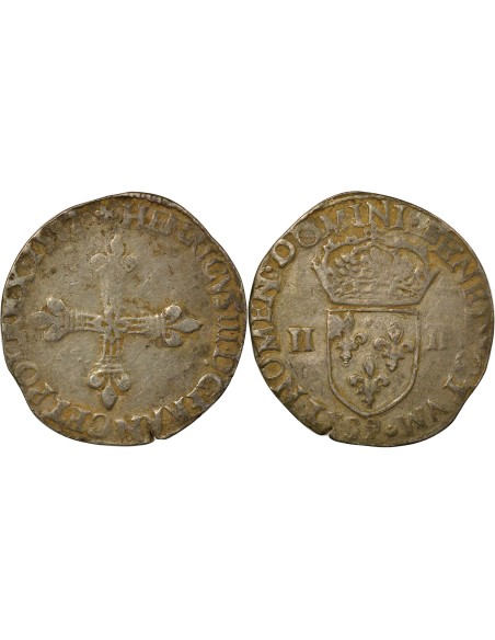 Henri III Croix de Face 1/4 écu Argent 1582 9 Rennes
