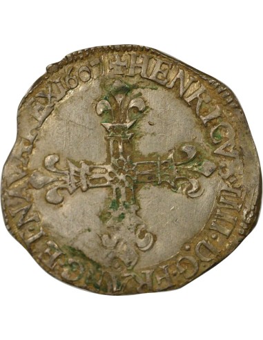 Henri IV - 1/4 Ecu Argent 1607 T Nantes - Croix feuillue