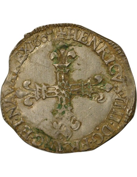Henri IV - 1/4 Ecu Argent 1607 T Nantes - Croix feuillue