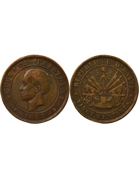 Haïti Fabre Geffrard Fabre Geffrard - 20 Centimes - 1863 Heaton 20 centimes Bronze 1863 H Heaton