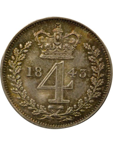 1er Portrait 4 pence Argent 1843 Londres