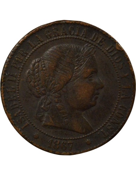 Reine Espagnol Isabelle II - 2 1/2 Centimos - 1867 Barcelone 2.5 centimes Bronze 1867 Barcelone
