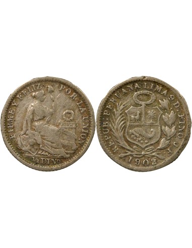 Pérou 1/2 Dinero Argent - 1902/0 Lima 1 dinero Argent 1902/0 BF Lima