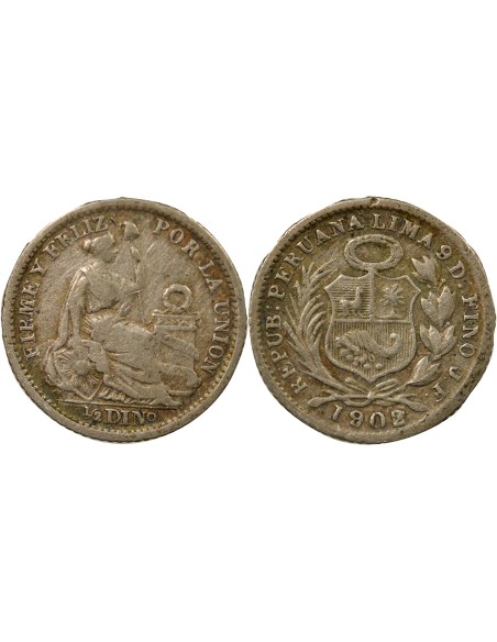 Pérou 1/2 Dinero Argent - 1902/0 Lima 1 dinero Argent 1902/0 BF Lima