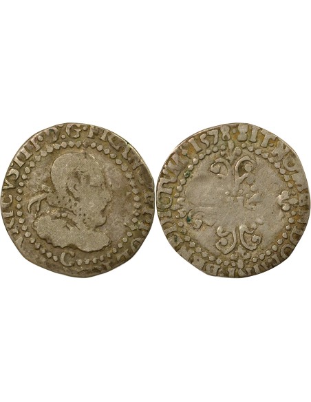 Henri III au Col Fraisé 1/4 franc Argent 1578 C Saint-Lô