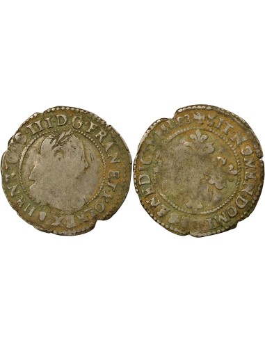 Henri III au Col Fraisé 1/4 franc Argent 1588 F Angers
