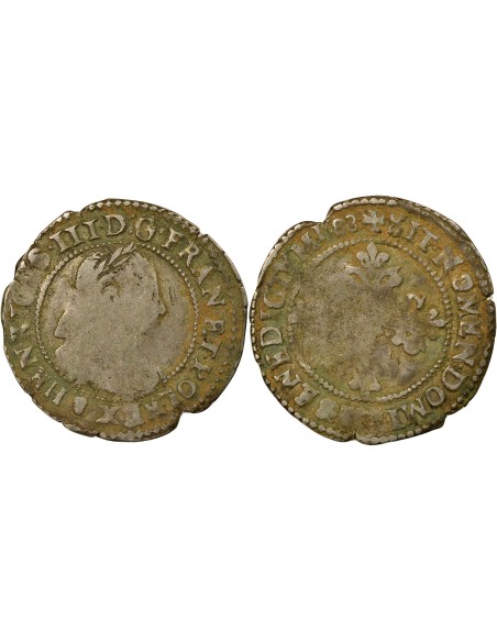 Henri III au Col Fraisé 1/4 franc Argent 1588 F Angers