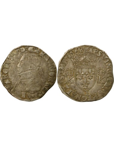 Charles IX 4e Type 1 teston Argent 1568 L Bayonne
