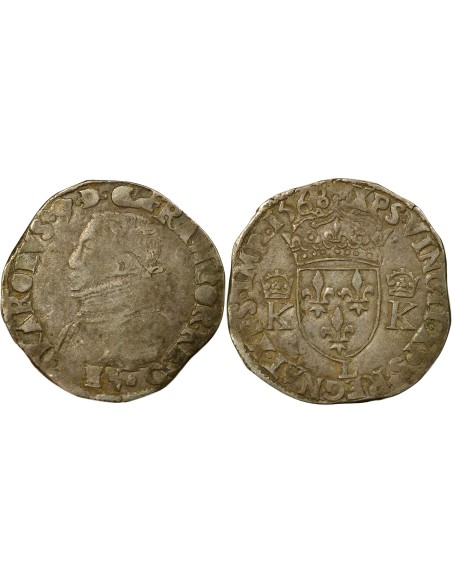 Charles IX 4e Type 1 teston Argent 1568 L Bayonne