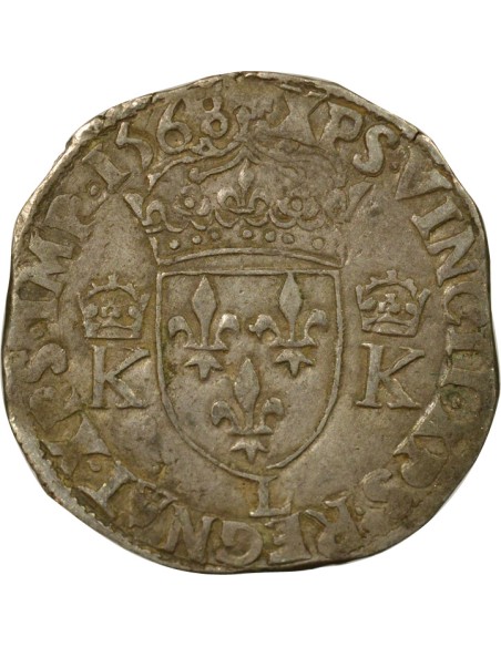 Charles IX 4e Type 1 teston Argent 1568 L Bayonne