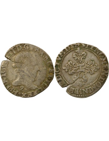 Henri III au Col Plat 1/2 franc Argent 1587 9 Rennes