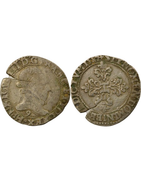 Henri III au Col Plat 1/2 franc Argent 1587 9 Rennes