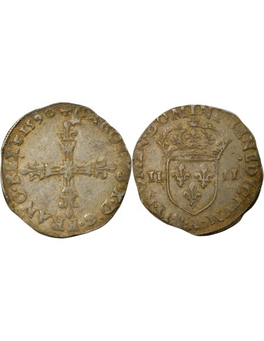 Charles X Cardinal de Bourbon Croix de Face 1/4 écu Argent 1590 A - Paris